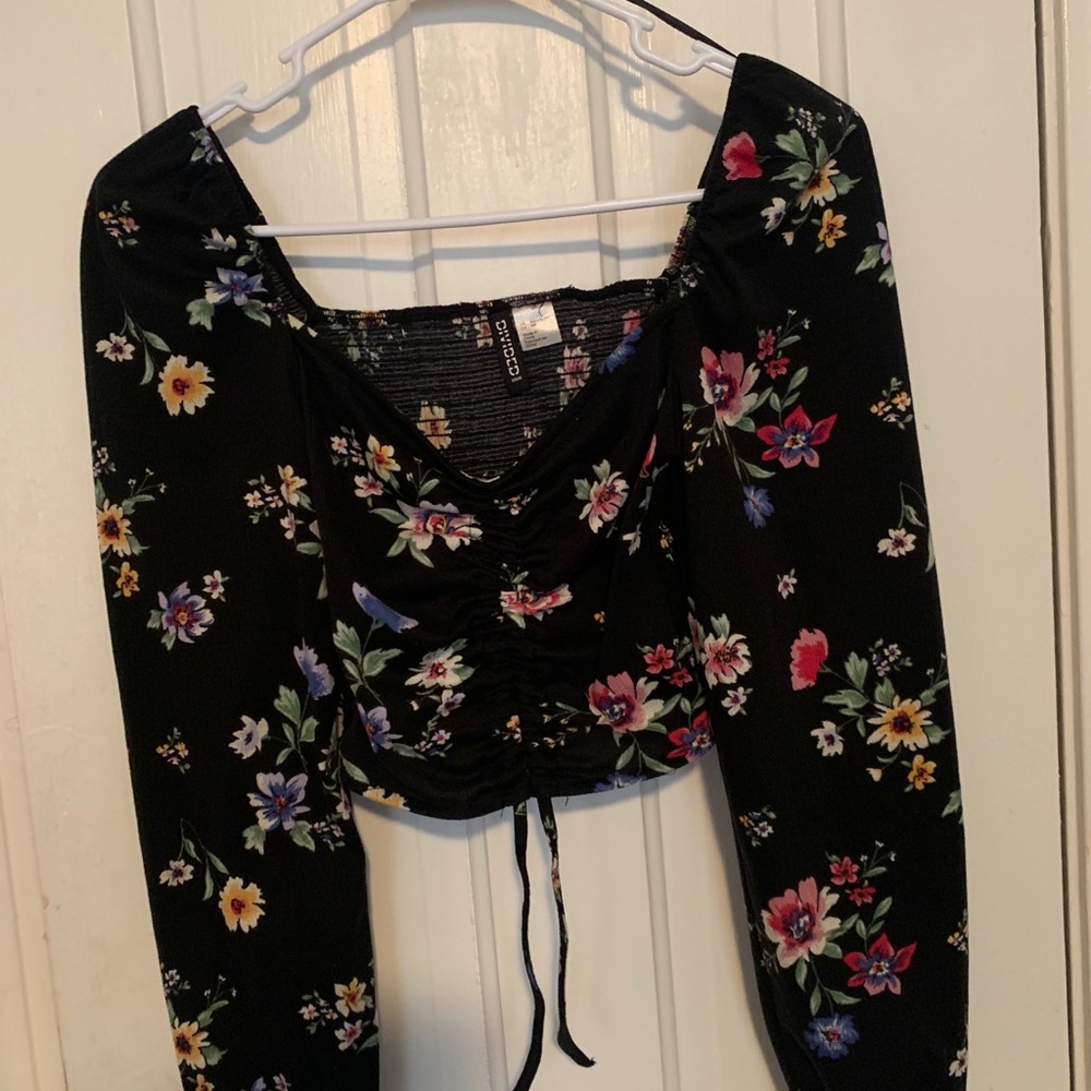 Flower print Long sleeve crop top